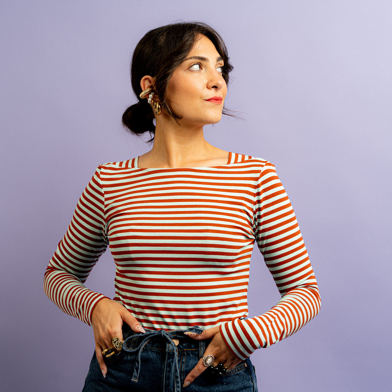 Maglia slim a righe turchese e marrone -  - Le Conturbanti Concept Store