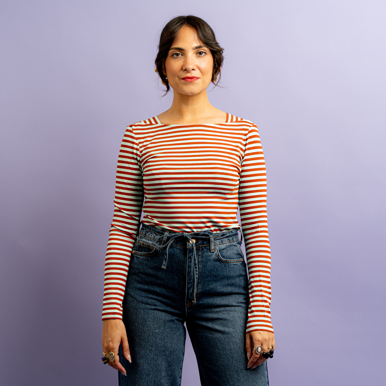 Maglia slim a righe turchese e marrone -  - Le Conturbanti Concept Store