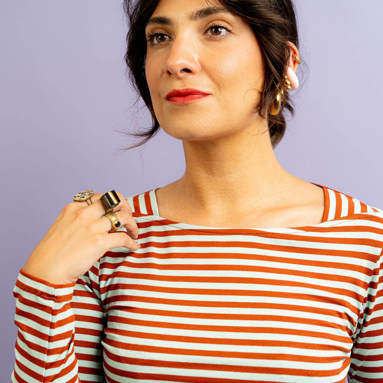 Maglia slim a righe turchese e marrone -  - Le Conturbanti Concept Store