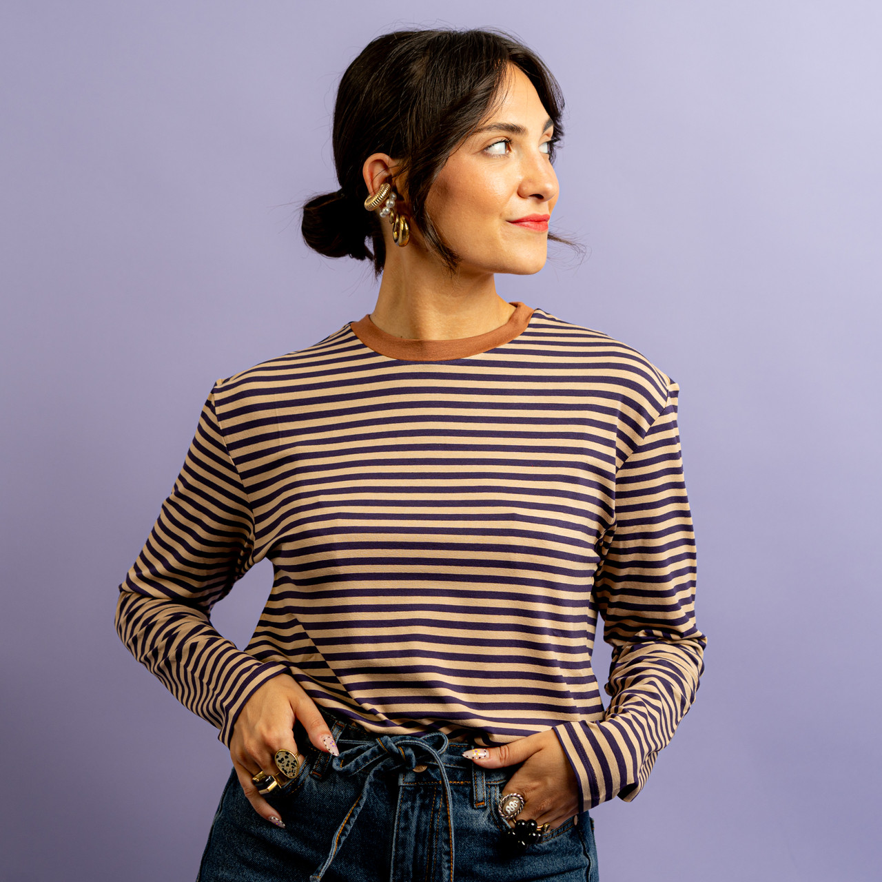 Maglia morbida a righe beige e viola -  - Le Conturbanti Concept Store