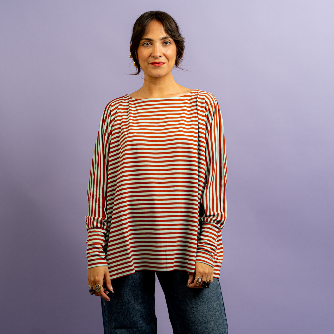 Maglia a pipistrello righe turchese e marrone -  - Le Conturbanti Concept Store