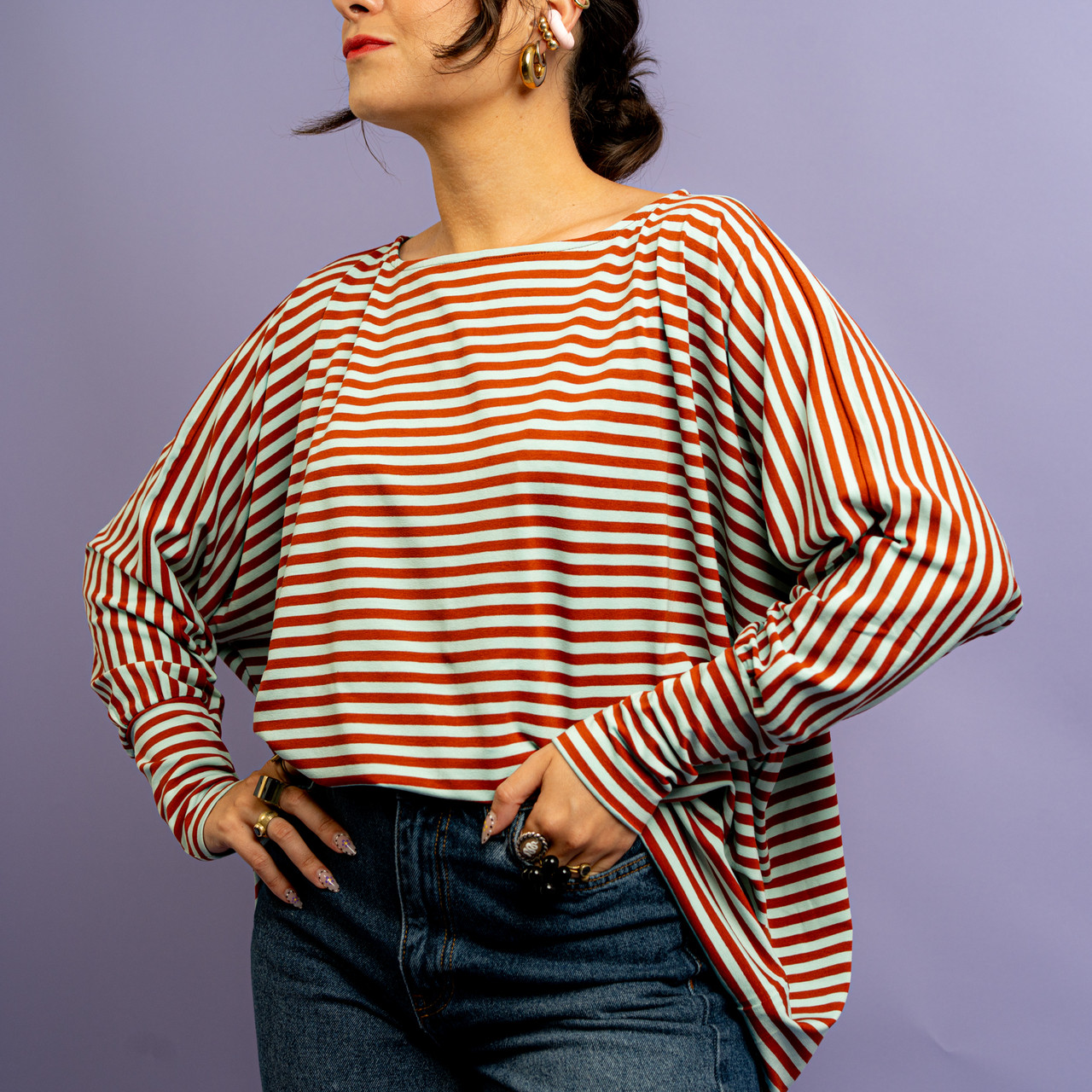 Maglia a pipistrello righe turchese e marrone -  - Le Conturbanti Concept Store