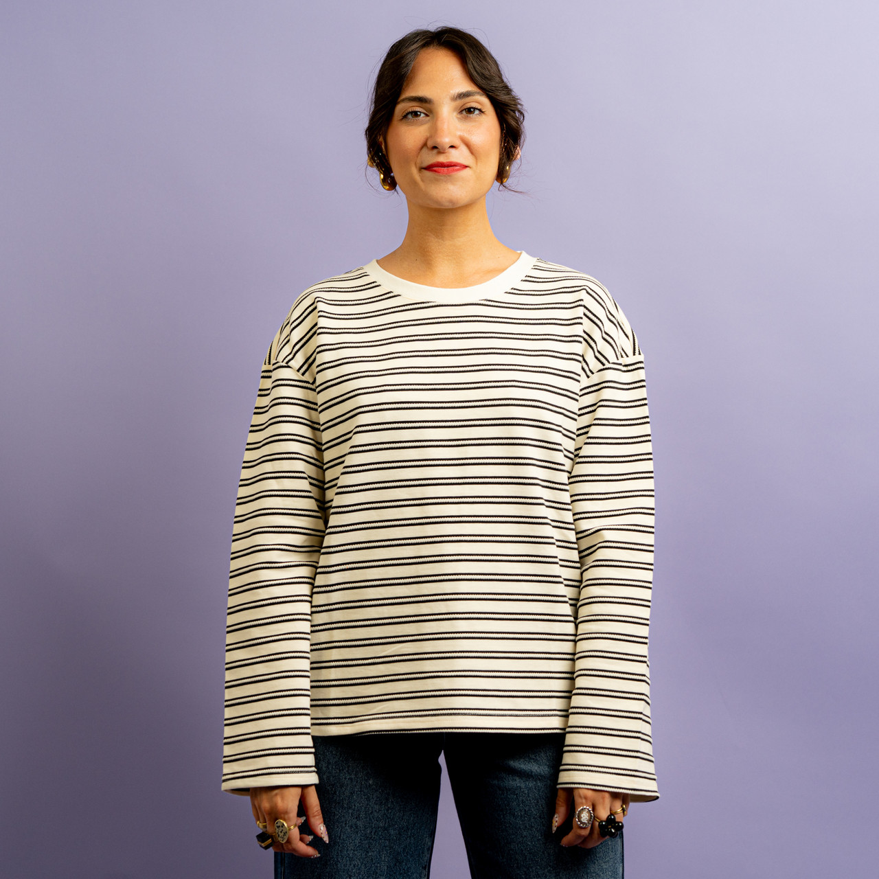 Felpa bianca a righe nere -  - Le Conturbanti Concept Store
