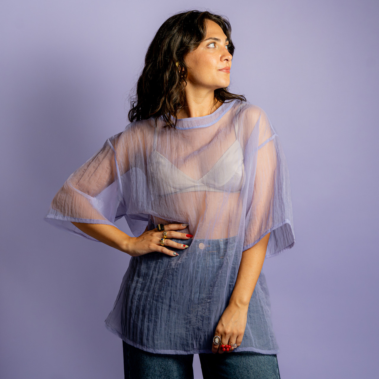T-shirt oversize in tulle lilla -  - Le Conturbanti Concept Store