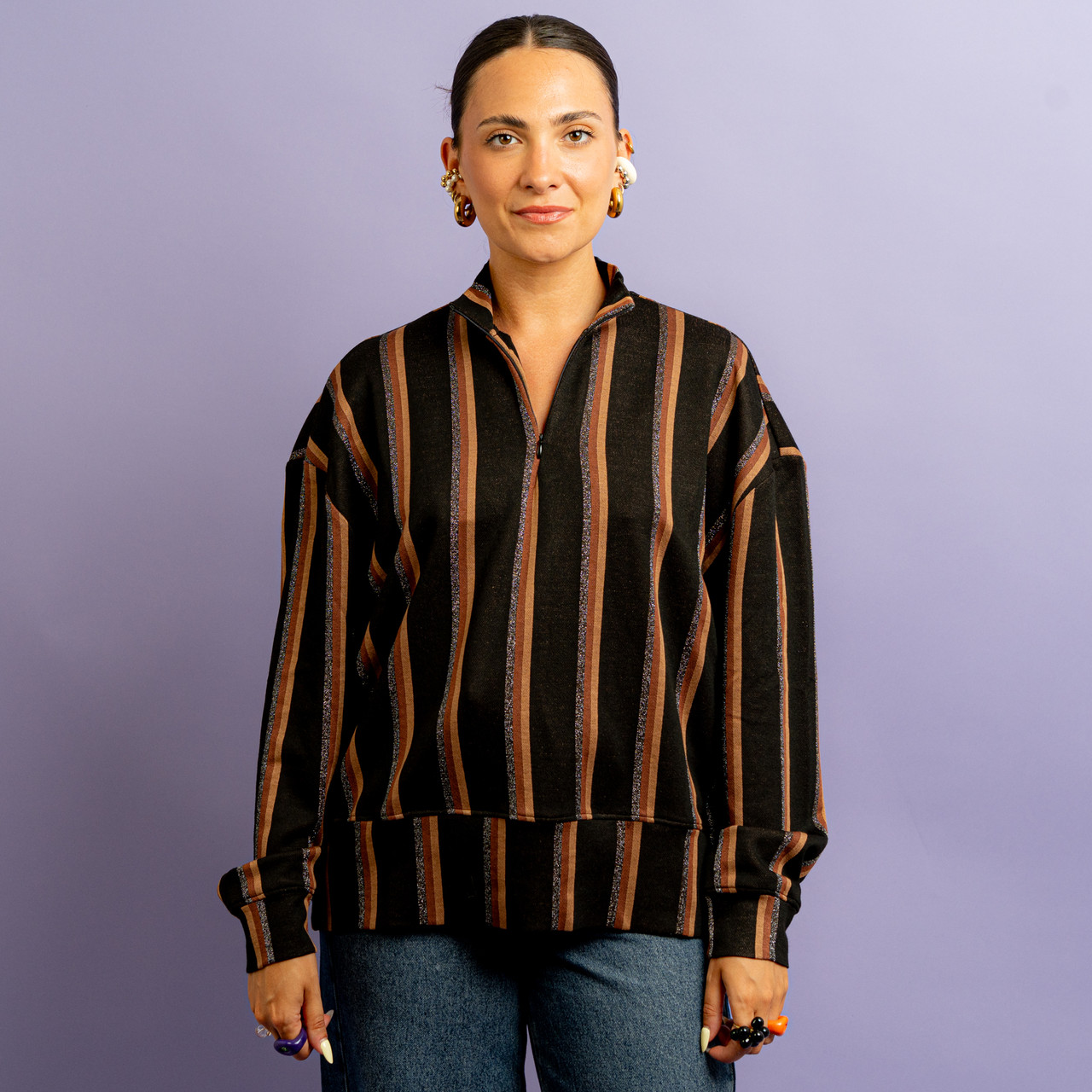 Felpa a righe cammello e marrone -  - Le Conturbanti Concept Store