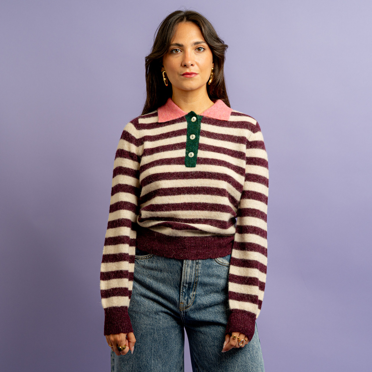 Maglione polo a righe bordeaux -  - Le Conturbanti Concept Store