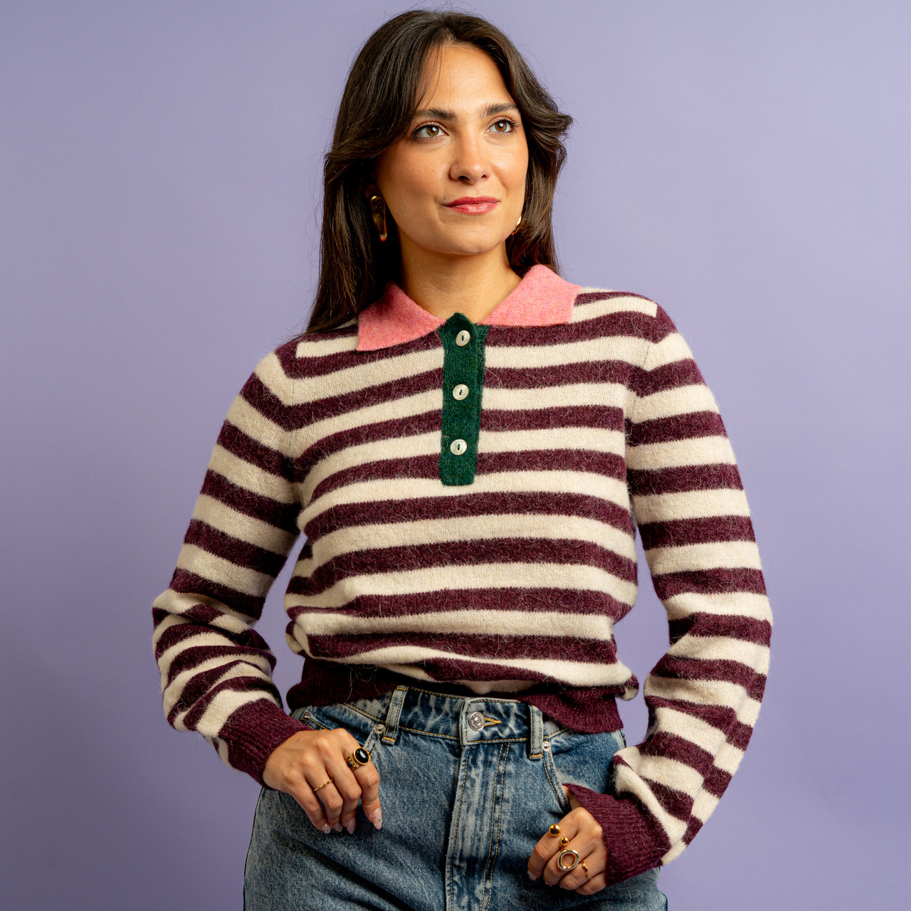 Maglione polo a righe bordeaux -  - Le Conturbanti Concept Store