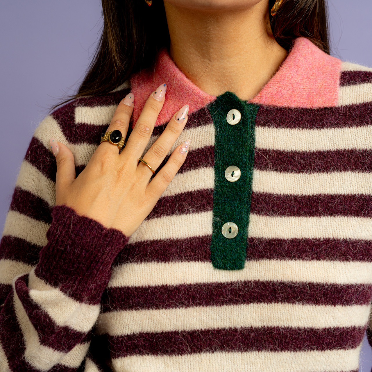 Maglione polo a righe bordeaux -  - Le Conturbanti Concept Store