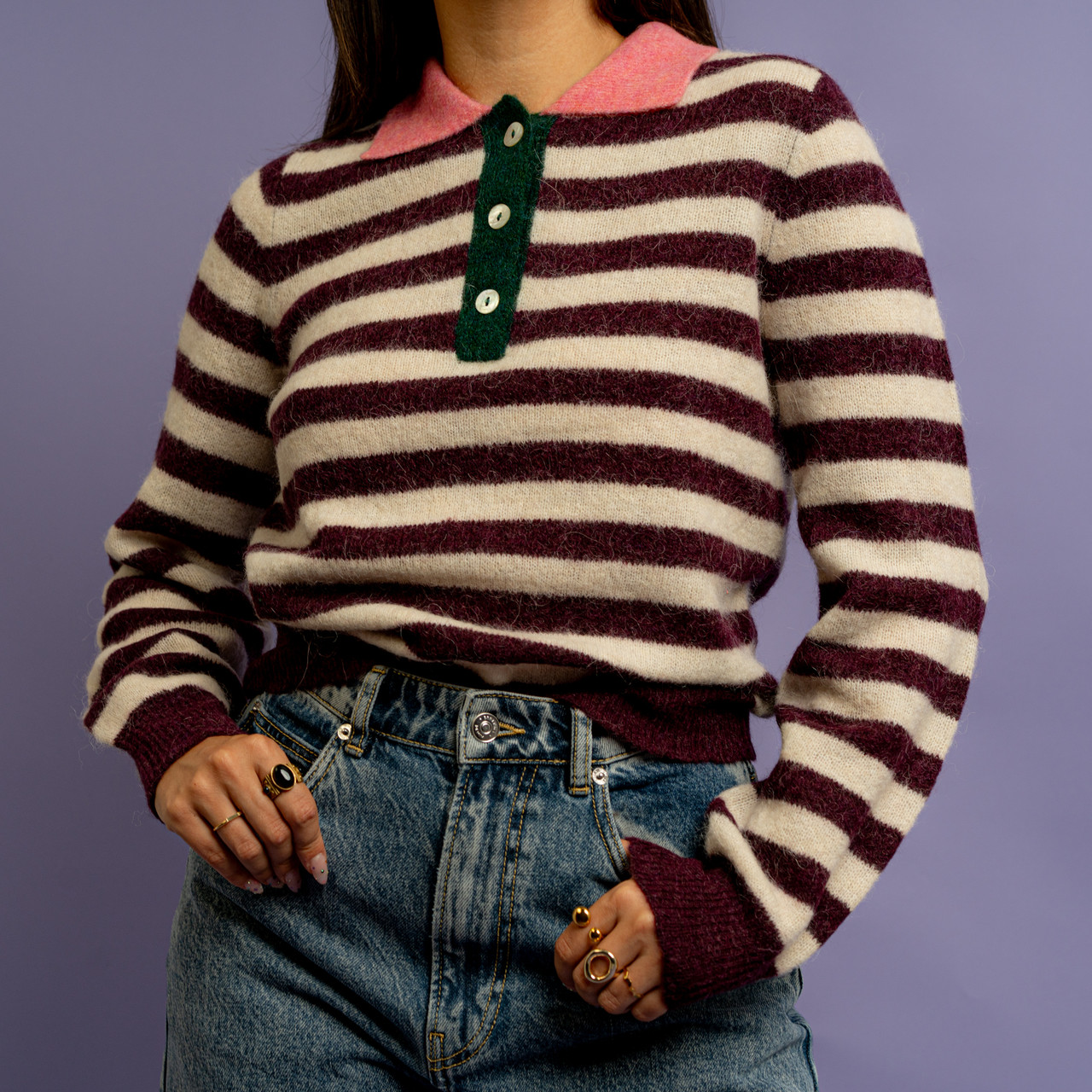 Maglione polo a righe bordeaux -  - Le Conturbanti Concept Store