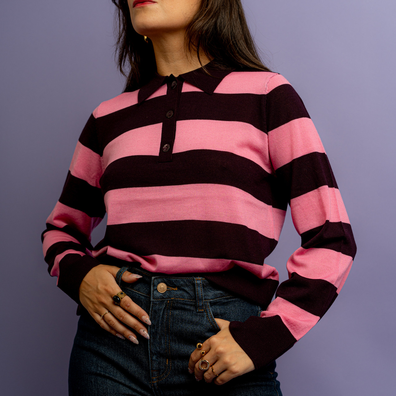 Maglione polo a righe bordeaux e rosa -  - Le Conturbanti Concept Store