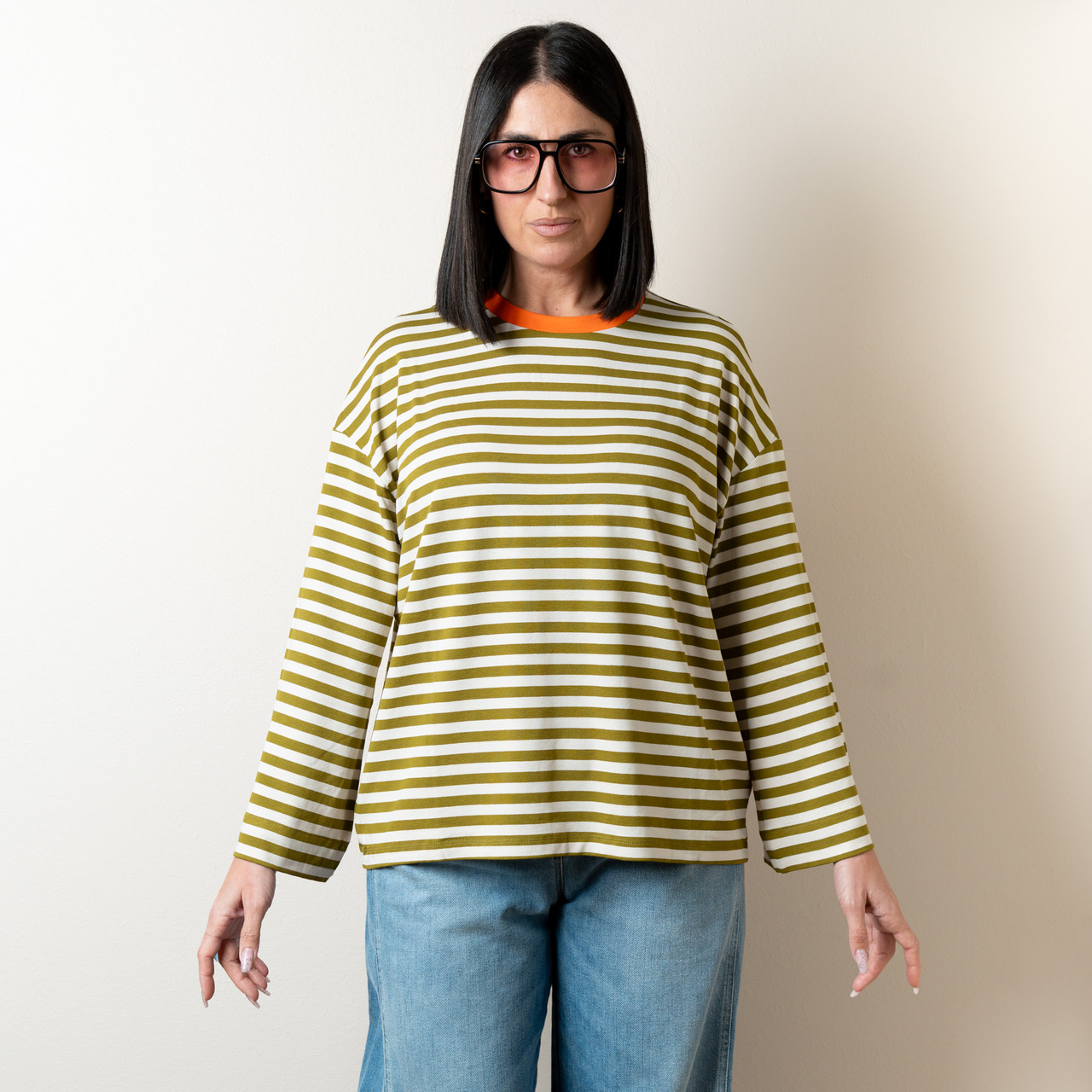 Maglia ampia a righe verde oliva -  - Le Conturbanti Concept Store