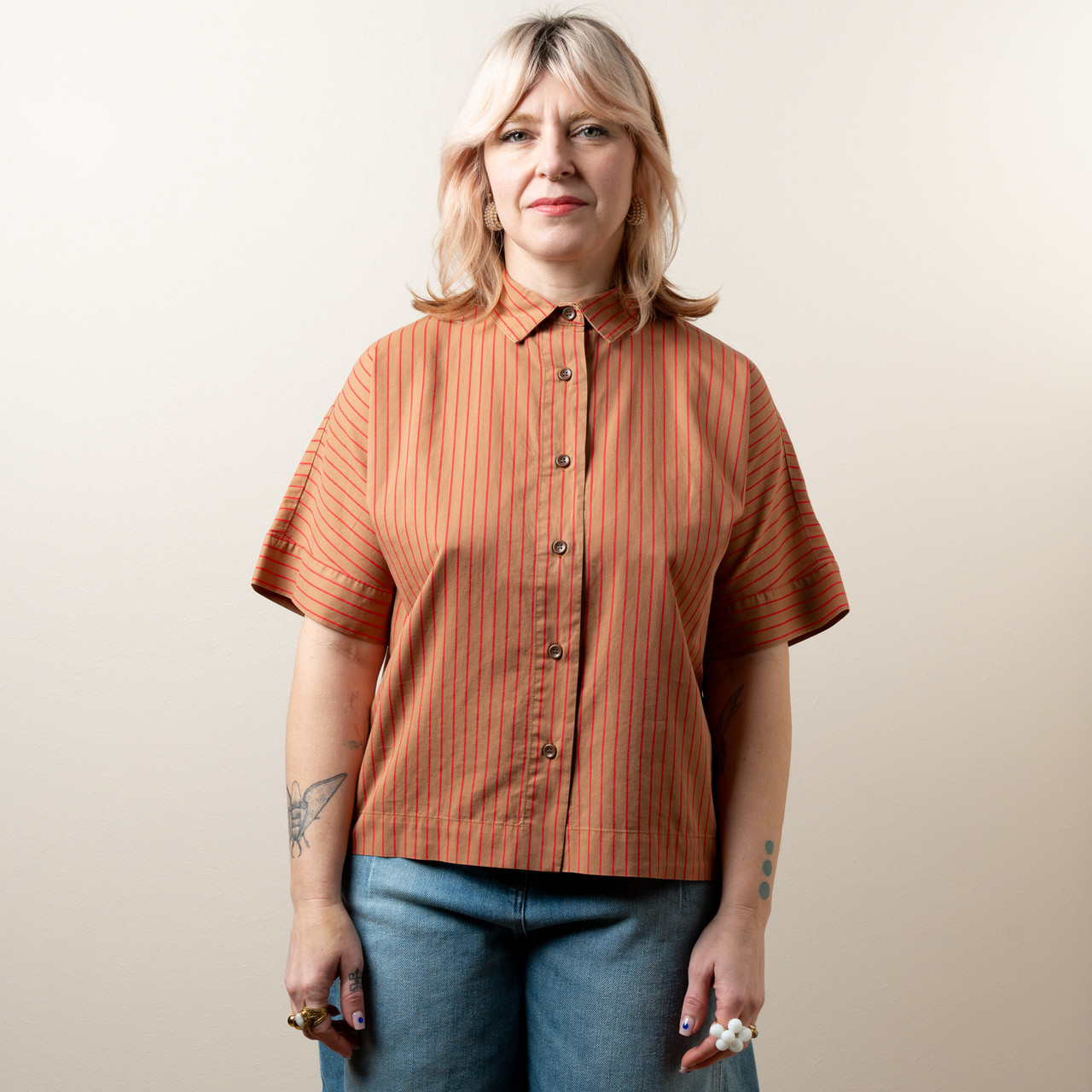 Camicia cammello a righe rosse -  - Le Conturbanti Concept Store