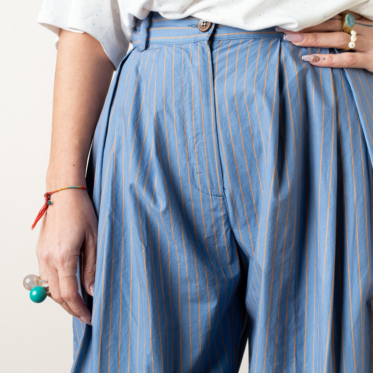 Pantaloni a palazzo azzurri a righe cammello -  - Le Conturbanti Concept Store