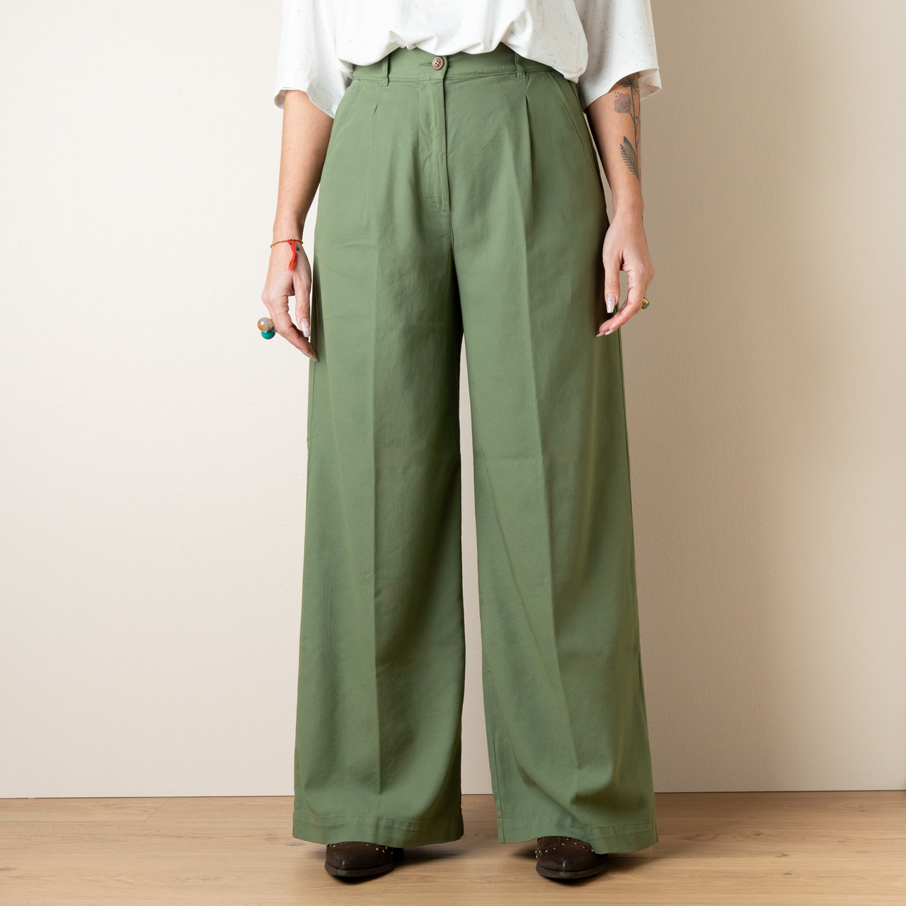 Pantaloni a palazzo verde oliva -  - Le Conturbanti Concept Store