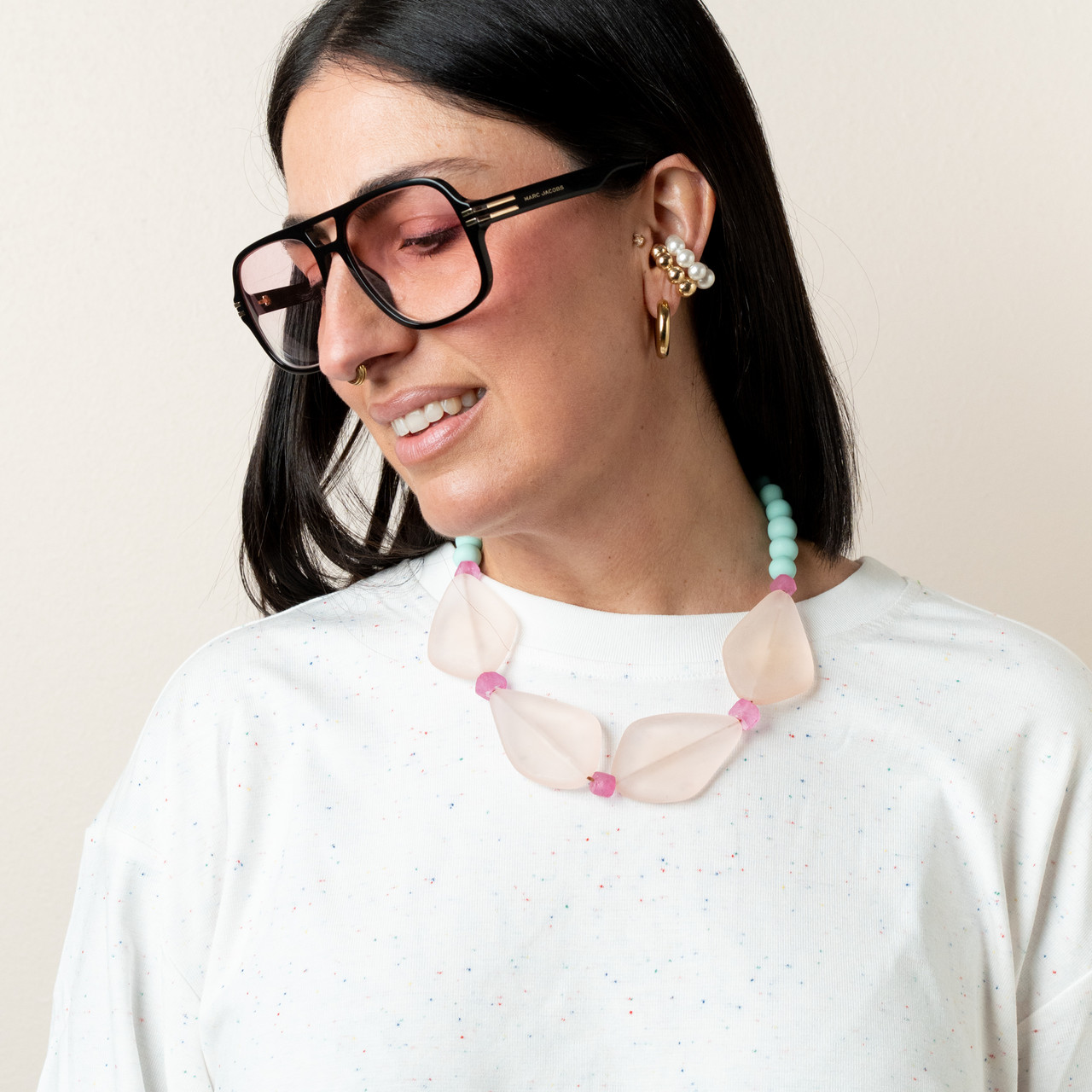 Collana corta elementi rosa e turchese -  - Le Conturbanti Concept Store