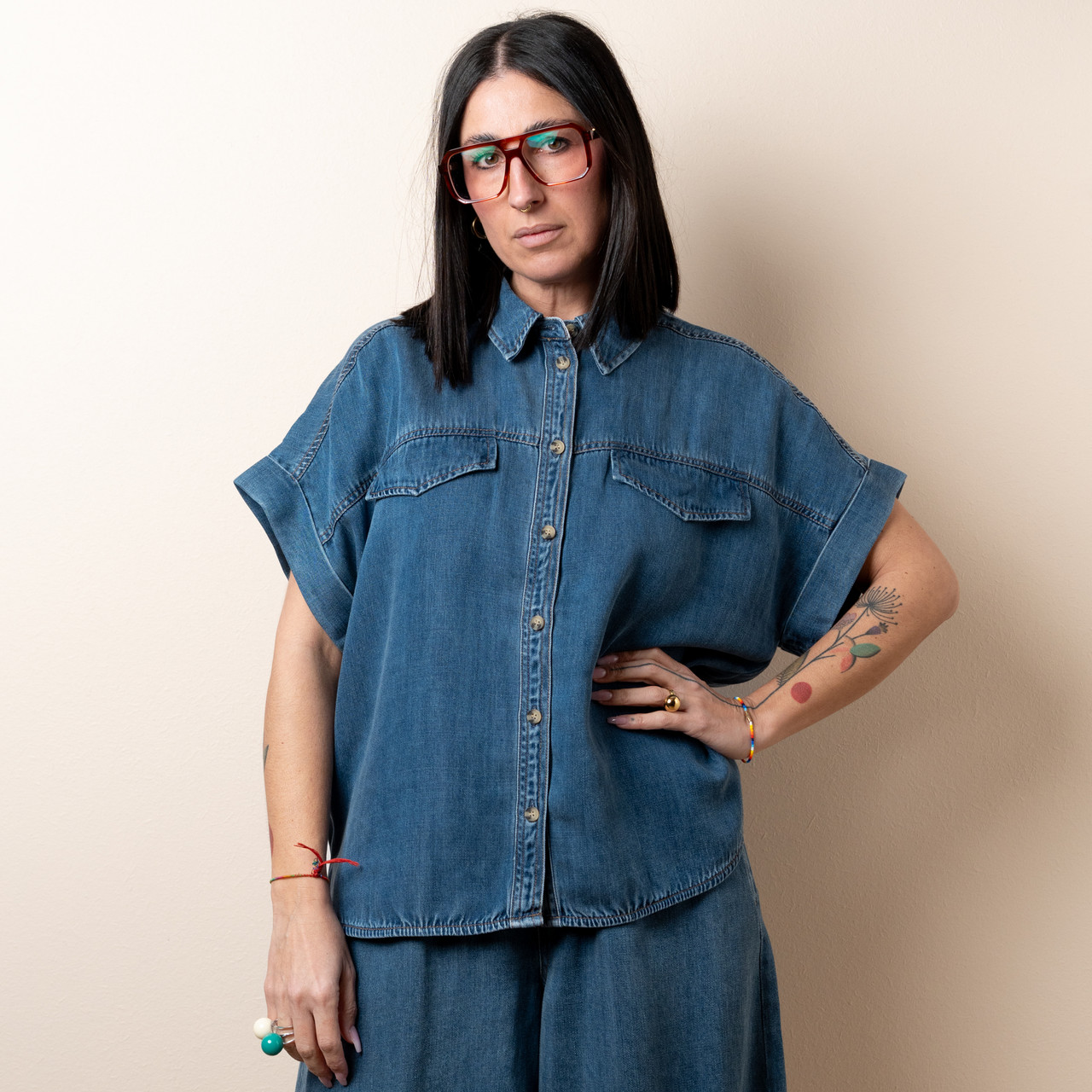 Camicia a maniche corte in jeans -  - Le Conturbanti Concept Store