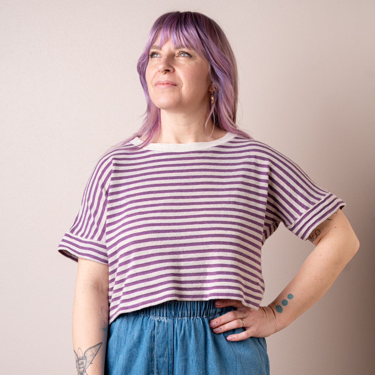 T-shirt crop righe viola -  - Le Conturbanti Concept Store