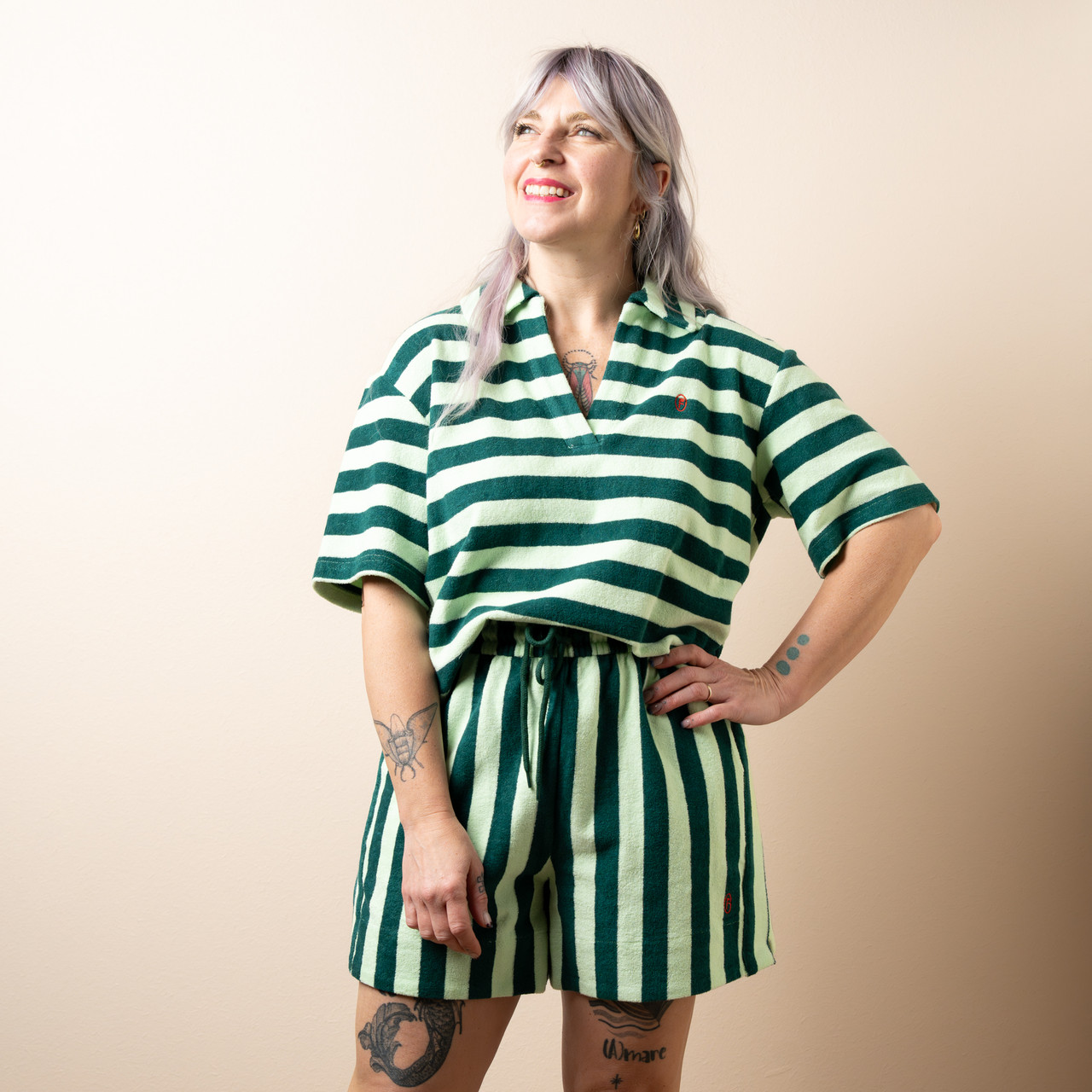 Shorts in spugna a righe verdi -  - Le Conturbanti Concept Store