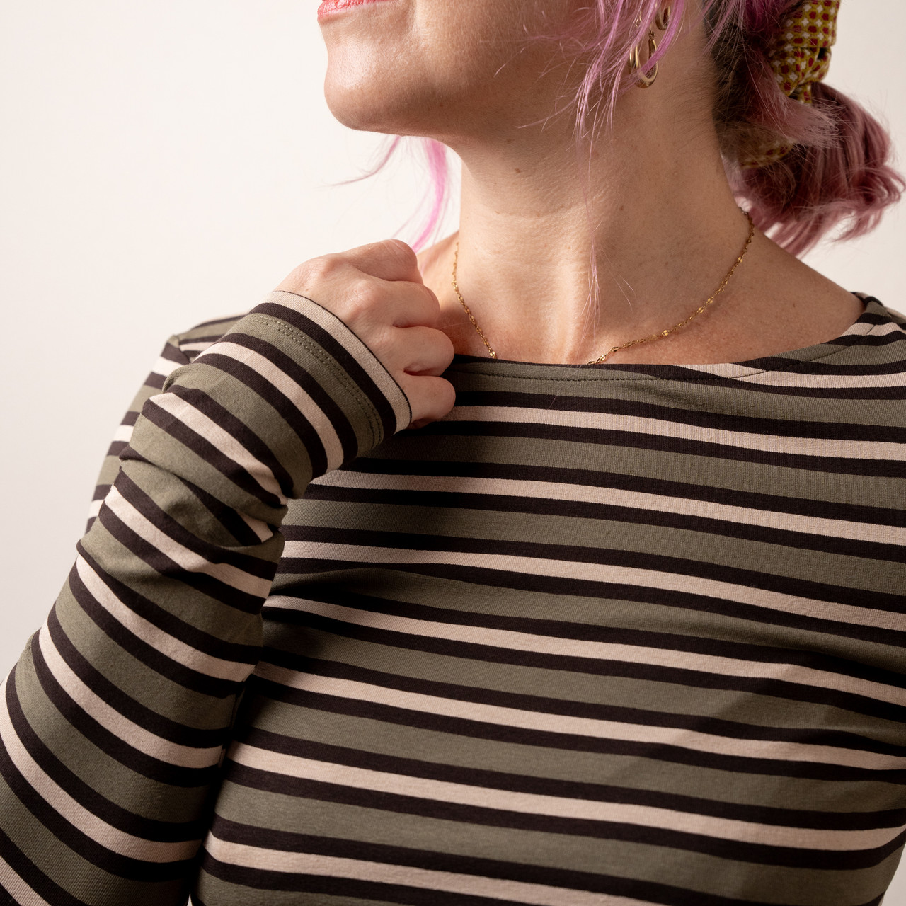 Maglia slim a righe verde e beige -  - Le Conturbanti Concept Store