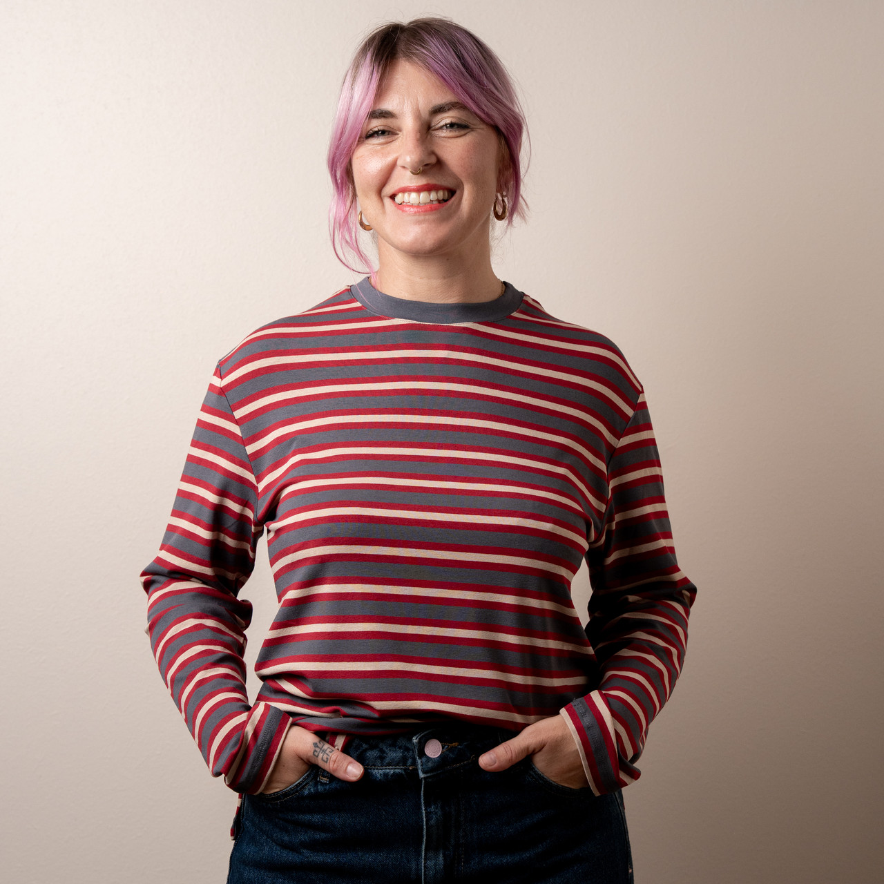 Maglia over a righe beige, rosso e grigio -  - Le Conturbanti Concept Store