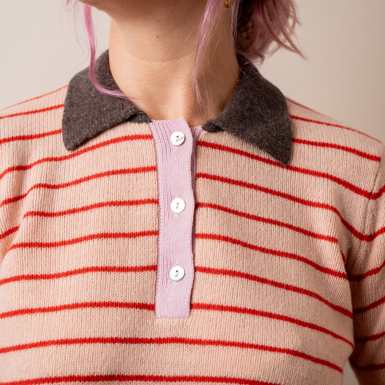 Maglione polo rosa a righe rosse -  - Le Conturbanti Concept Store