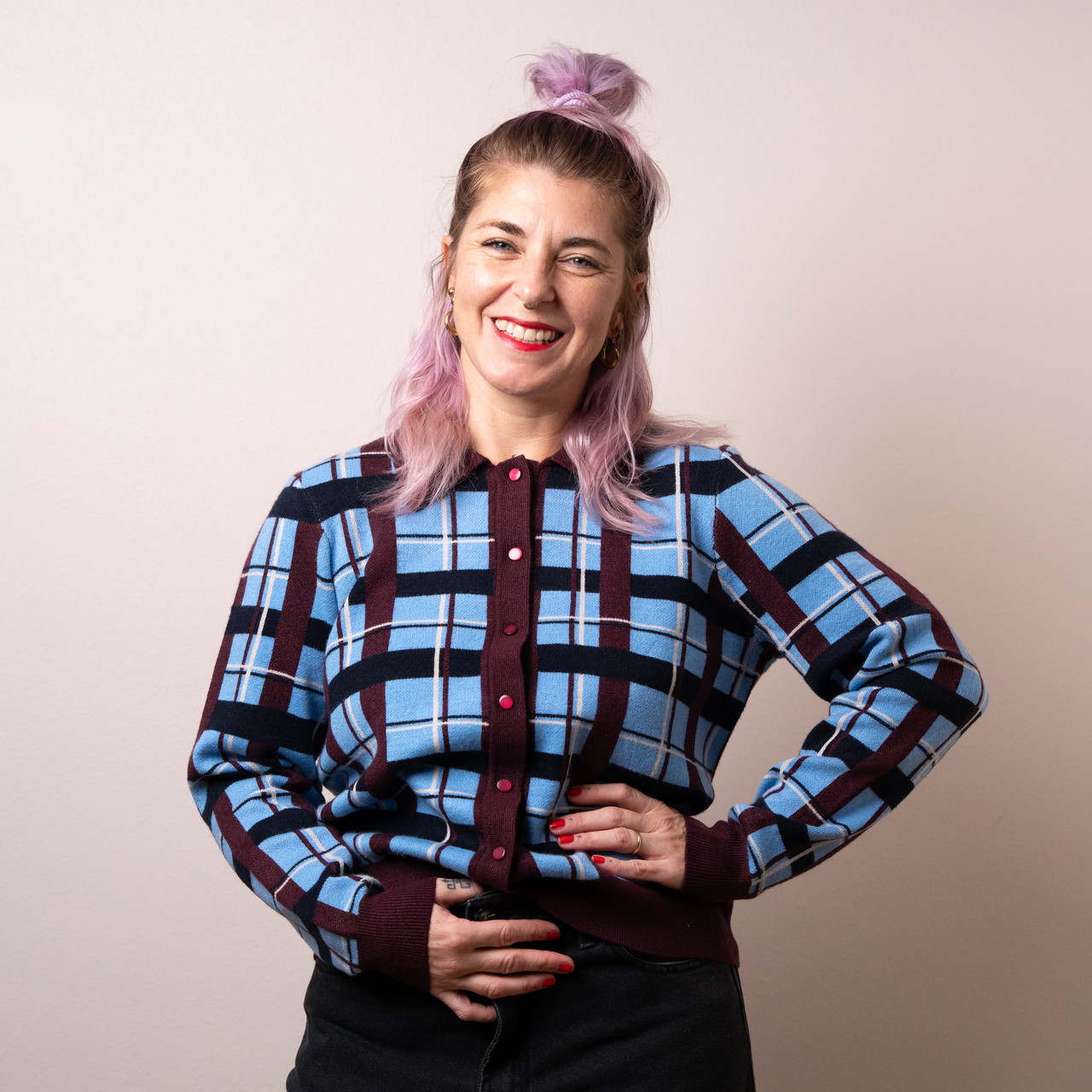Cardigan check azzurro -  - Le Conturbanti Concept Store