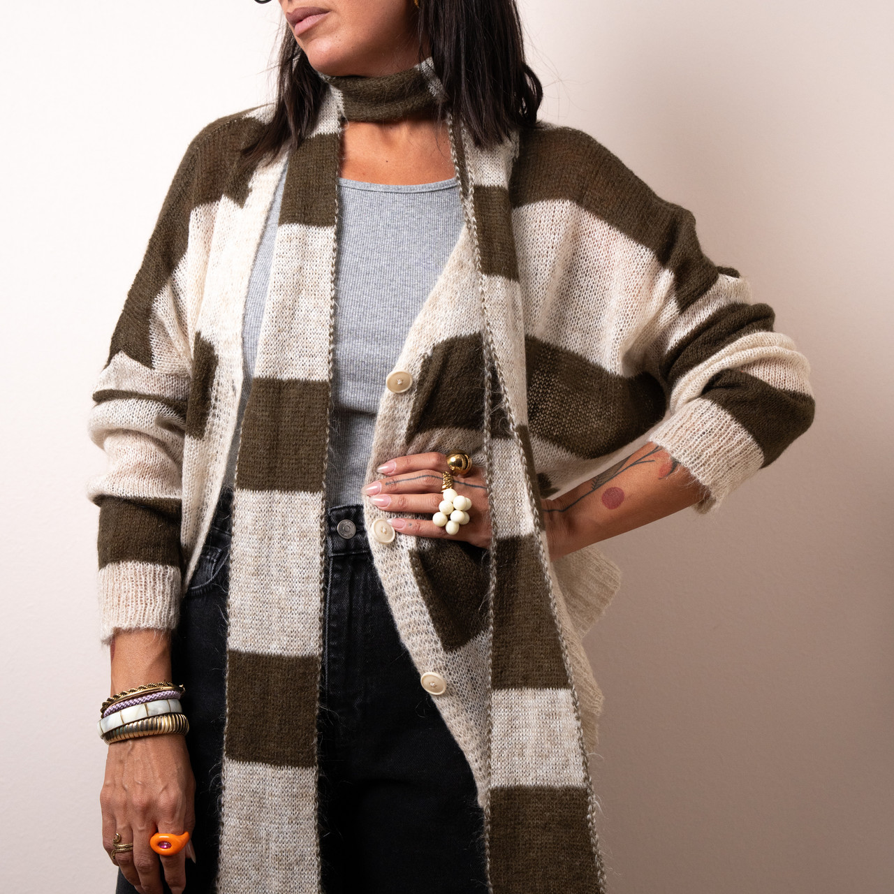 Cardigan a righe verde militare -  - Le Conturbanti Concept Store