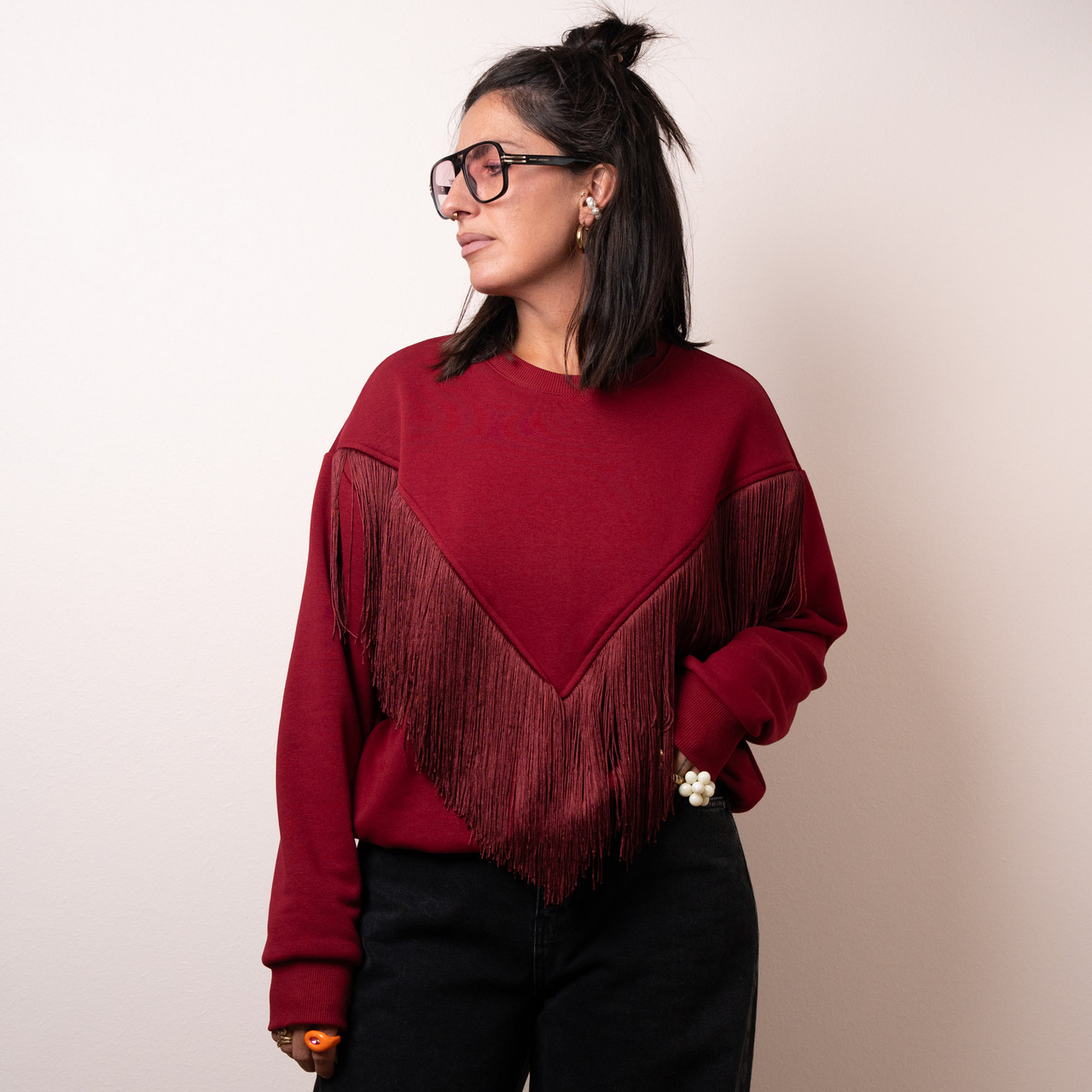 Felpa bordeaux con frange -  - Le Conturbanti Concept Store