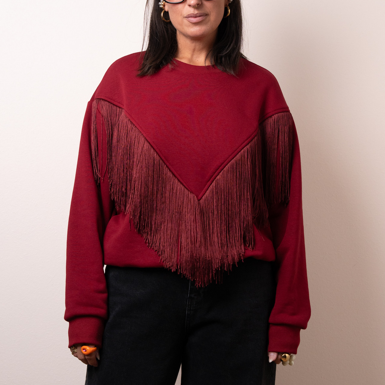 Felpa bordeaux con frange -  - Le Conturbanti Concept Store
