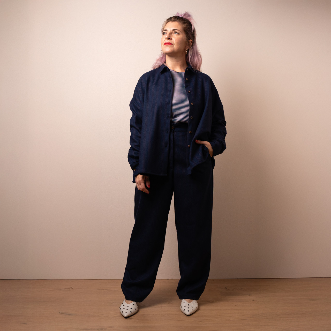 Pantaloni blu a righe magenta -  - Le Conturbanti Concept Store