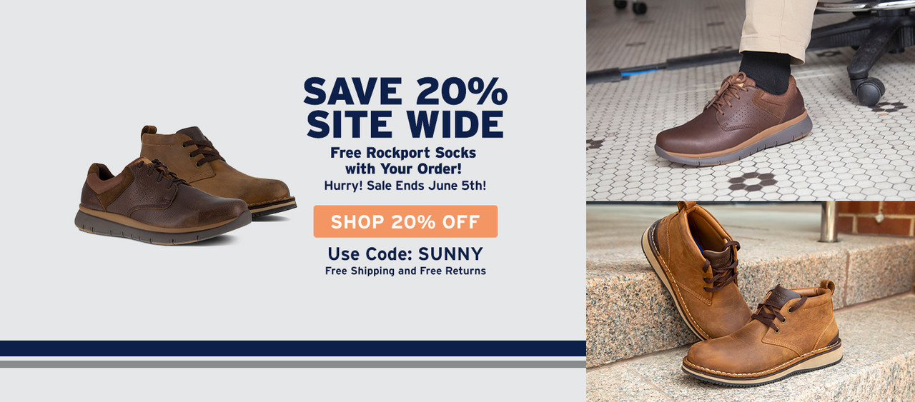 Save 20% site wide. Free Rockport Socks with your order! Hurry! Sale ends June 5th! Shop 20% Off. Use code: SUNNY. Free shipping and free returns.