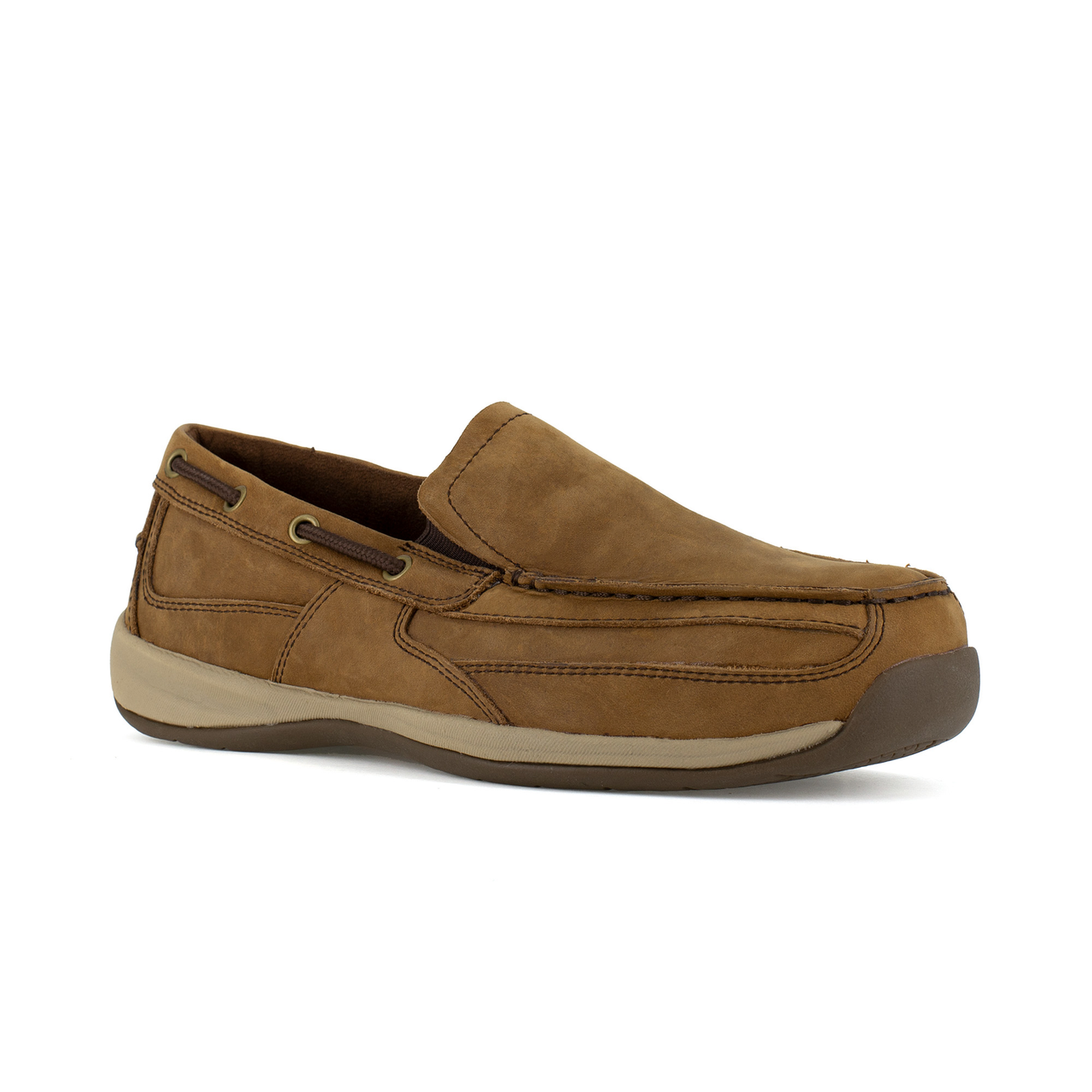 Rockport Works Sailing Club Slip on Boat Shoe Steel Toe, Men's Brown