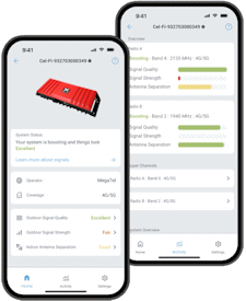 The Nextivity WAVE app for iPhone and Android smartphones for use with the CEL-FI GO G32 Stationary and Mobile Signal Boosters