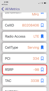 iPhone iOS 15 Field Test Mode Cell Info screen