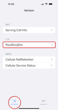 iPhone iOS 16 Field Test Mode All Metrics screen