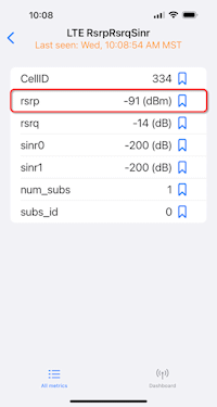 iPhone iOS 16 Field Test Mode RsrpRsrqSinr screen