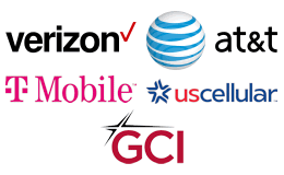 Carrier logos for Verizon, AT&T, T-Mobile, UScellular, GCI Alaska