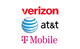 Carrier logos for Verizon, AT&T, T-Mobile