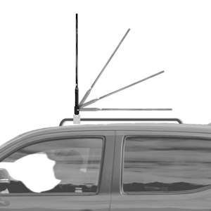 RFI Folding Bull Bar Mount FBBM-B locking positions with RFI 26-Inch Whip Antenna CD7194-B