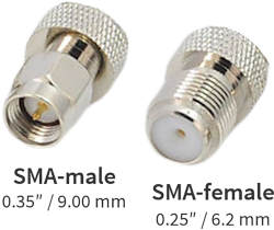 SMA-male and SMA-female connectors with size in diameter