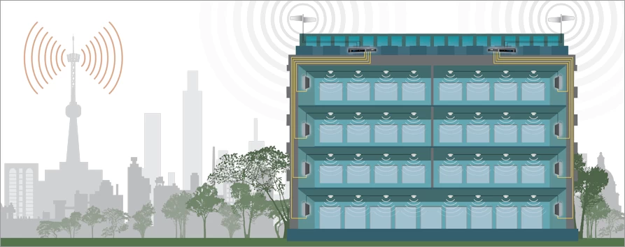 Top Signal Fiber DAS 4400 office building installation diagram with 2 Master Units and 8 Remote Units