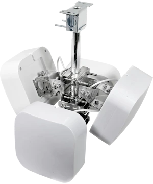 Four-antenna Top Signal EDGE panel antenna array on stainless steel articulating mounts with ceiling drop bracket