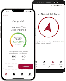 The weBoost app for iPhone and Android smartphones for use with weBoost cell signal boosters