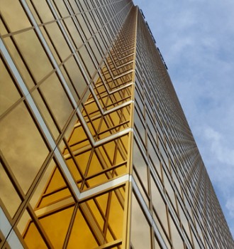 Office tower with gold e-glass windows