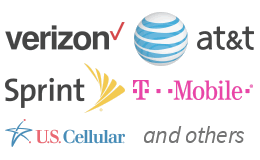 Carrier logos for Verizon, AT&T, Sprint, T‑Mobile, U.S. Cellular