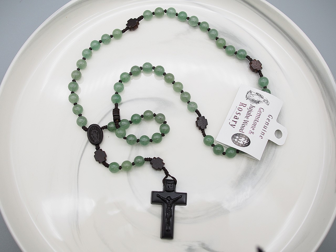 Sine Cera - All Items R4758 8mm Green Jade/Jujube Wood Rosary