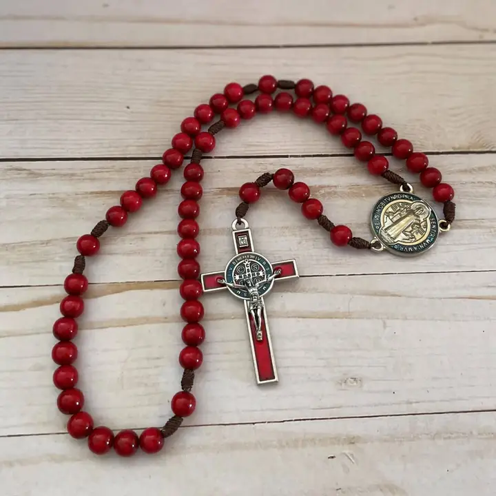 St. Benedict Wood Rosary - Red 10mm Beads