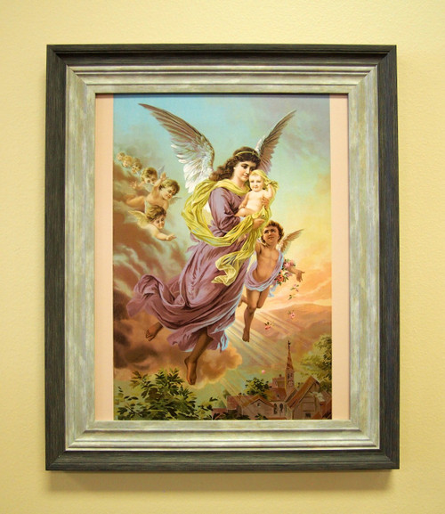 Heavenly Guardian Angel Sacred Print 11" x 14" or 18" x 24" Baptism Gift. Child in Heaven