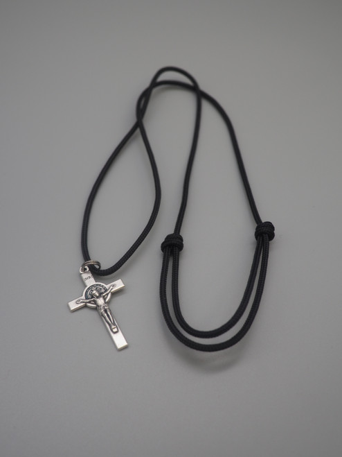 Small St. Benedict Silver Necklace - Adjustable Paracord