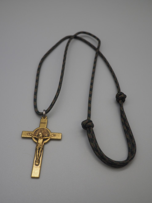 St. Benedict Bronze Crucifix Necklace - Adjustable Paracord
